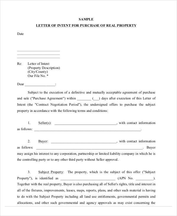 letter of intent for real estate