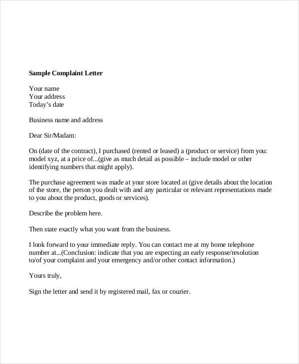 business letter of complaint