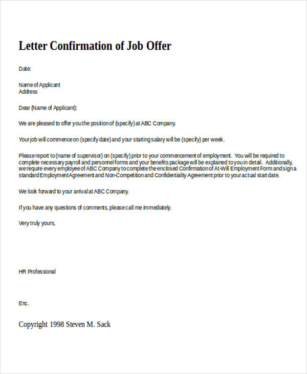 90 CONFIRMATION LETTER SAMPLE PDF - ConfirmationLetter