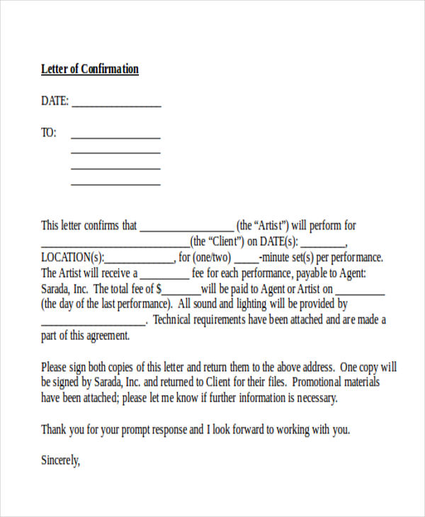 18 Confirmation Letter Templates PDF DOC