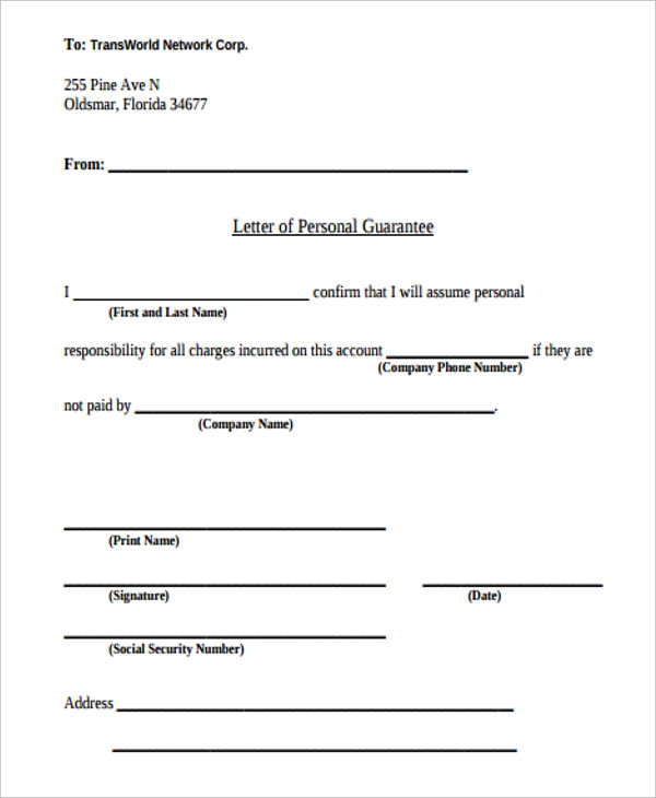 Guarantee Letter Sample Forms And Templates Fillable Printable Images