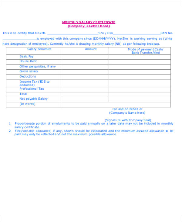 Salary Letter Templates 5 Free Sample Example Format Download