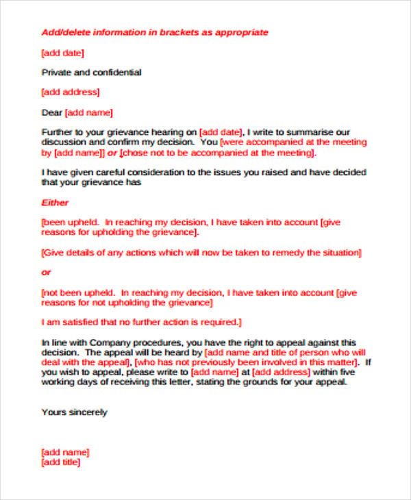 grievance response letter template