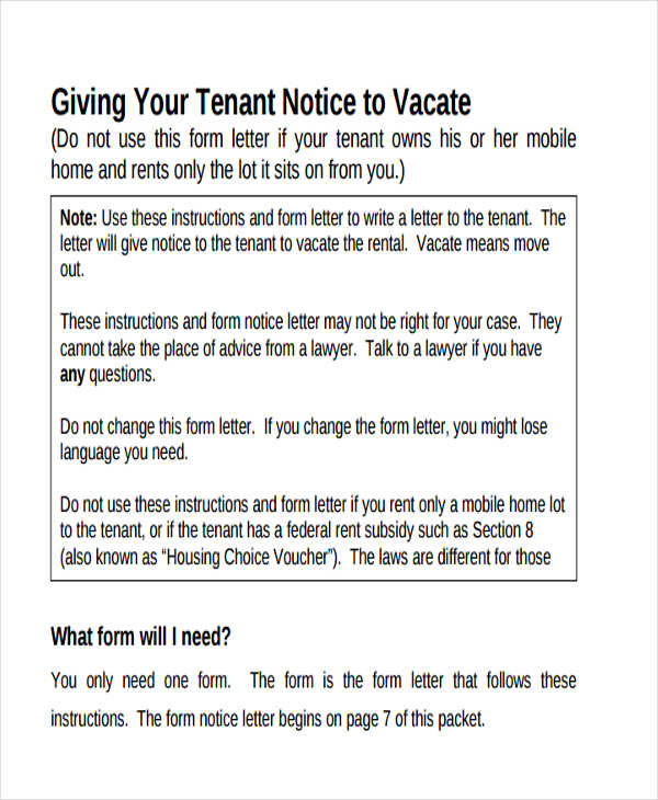 tenant notice to vacate letter template