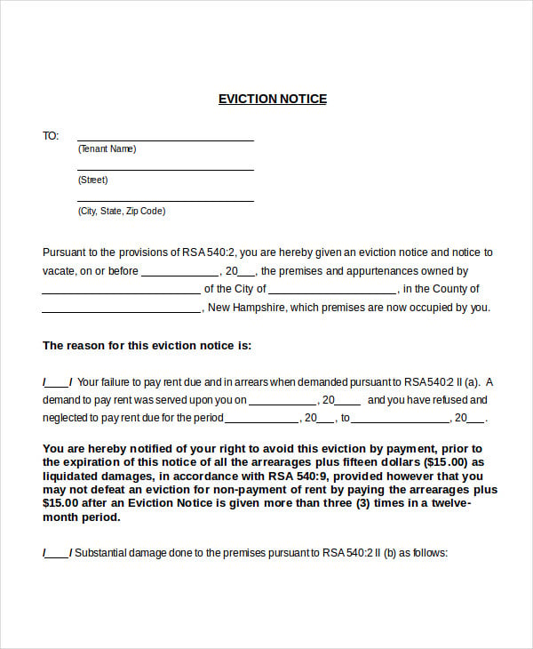 printable eviction notice to tenant