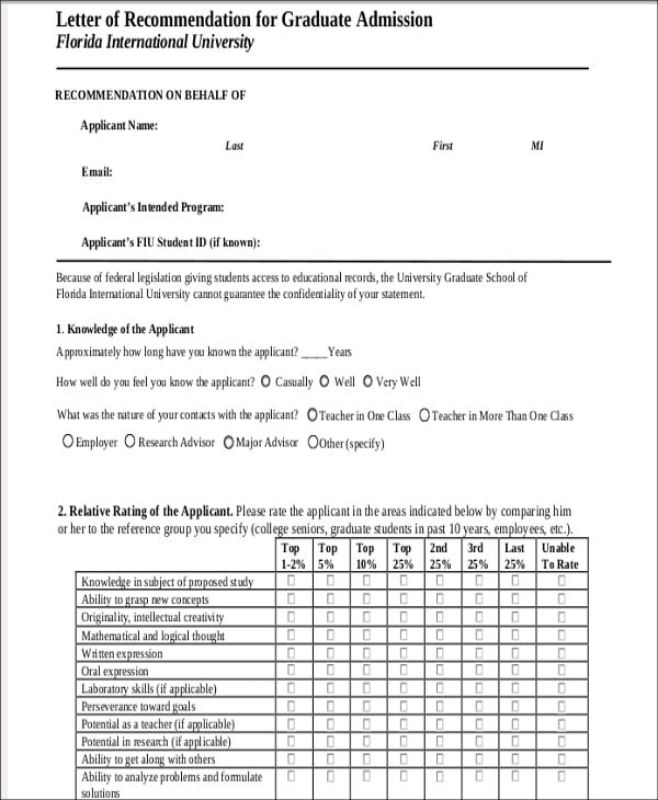 admission recommendation letter template