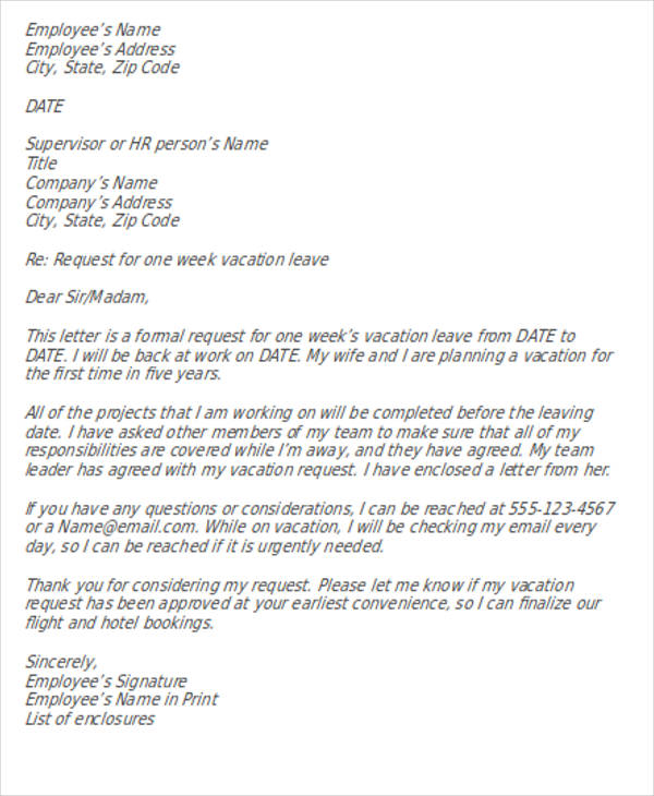 Sample Request Vacation Letter Everything You Need To Know