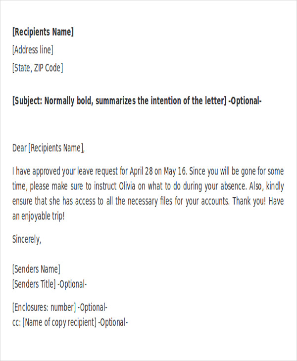 16+ Vacation Letter Templates - PDF, DOC | Free & Premium Templates