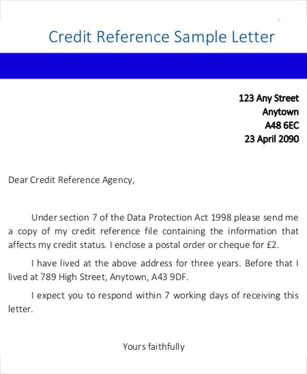credit reference letter template