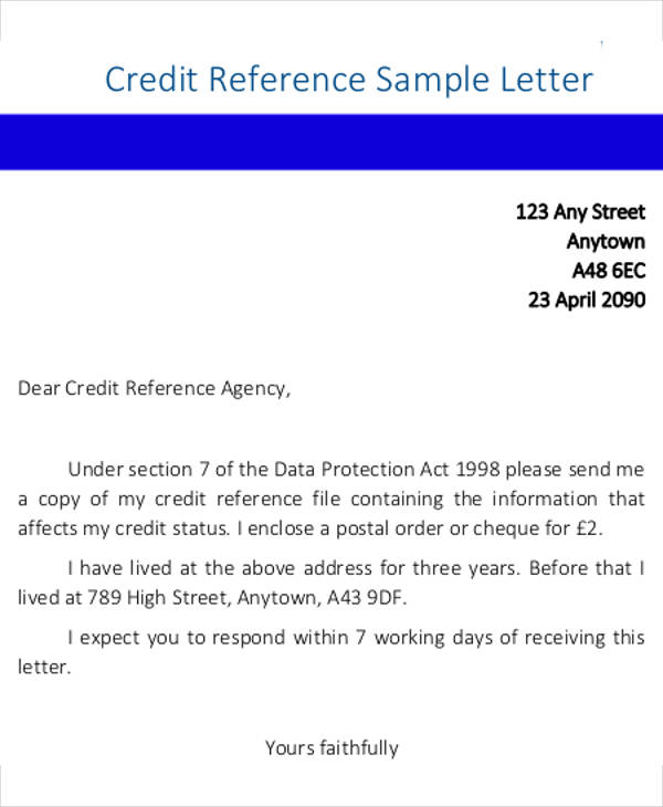 Sample Business Credit Reference Letter