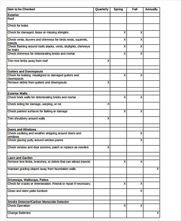 yearly home maintenance checklist