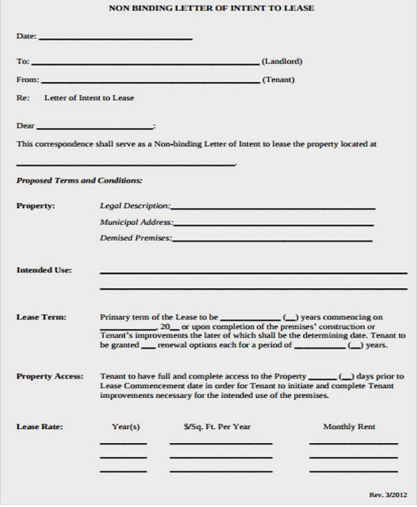 intent to lease letter template
