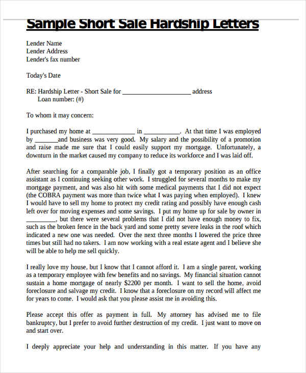 6+ Hardship Letter Templates 6 +Free Sample, Example, Format Download
