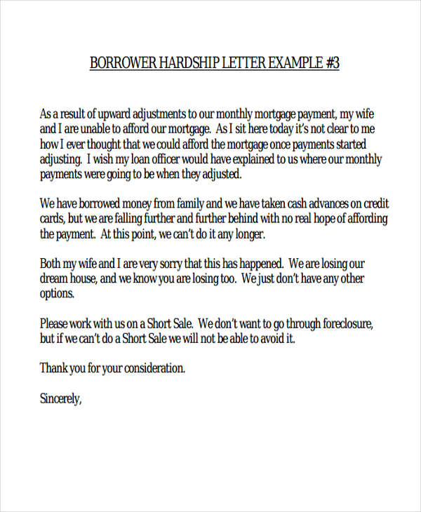 sample letter explaining financial hardship