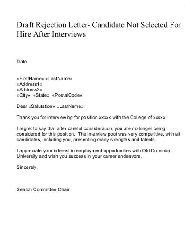 7rejection Letter Templates 7 Free Sample Example Format Download 