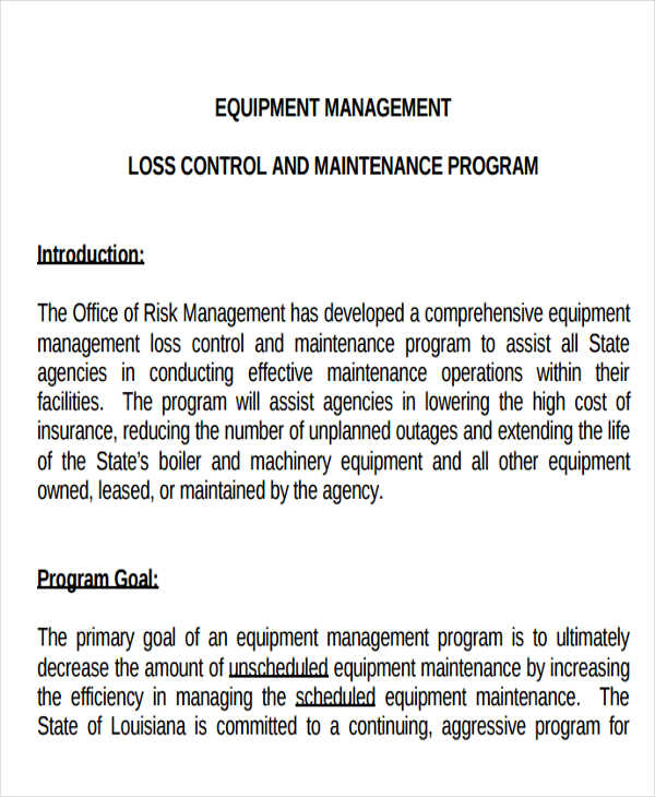 Equipment Maintenance Schedule Template 10 Free Word PDF Format 