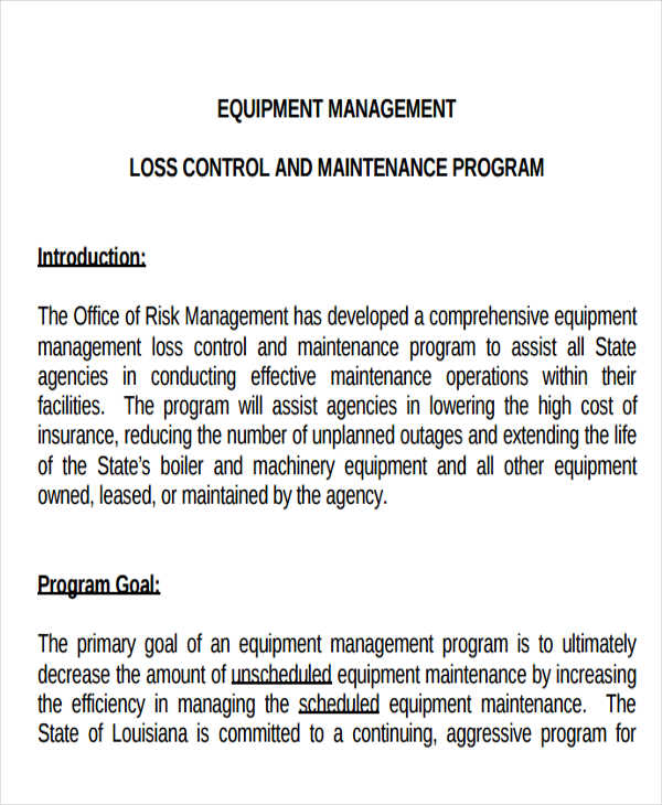 Equipment Maintenance Schedule Template 10+ Free Word, PDF Format