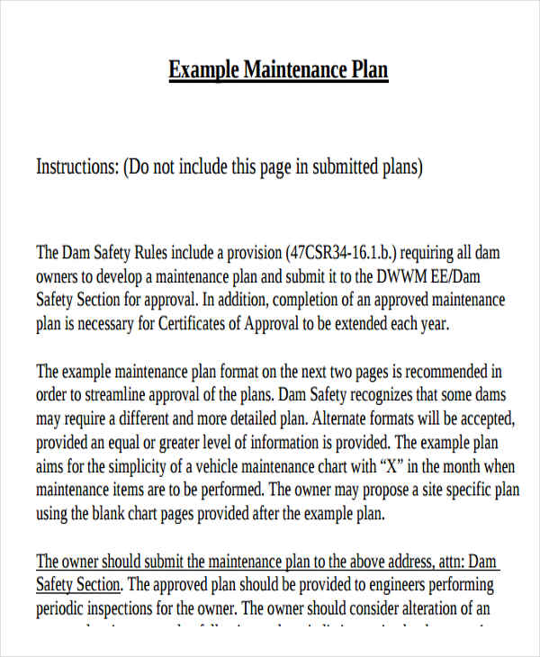 equipment maintenance schedule format