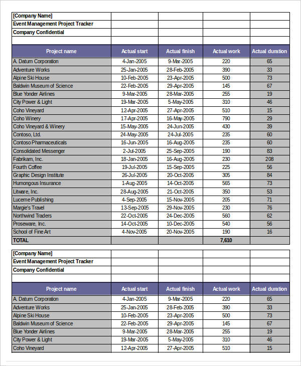 event management project tracker excel