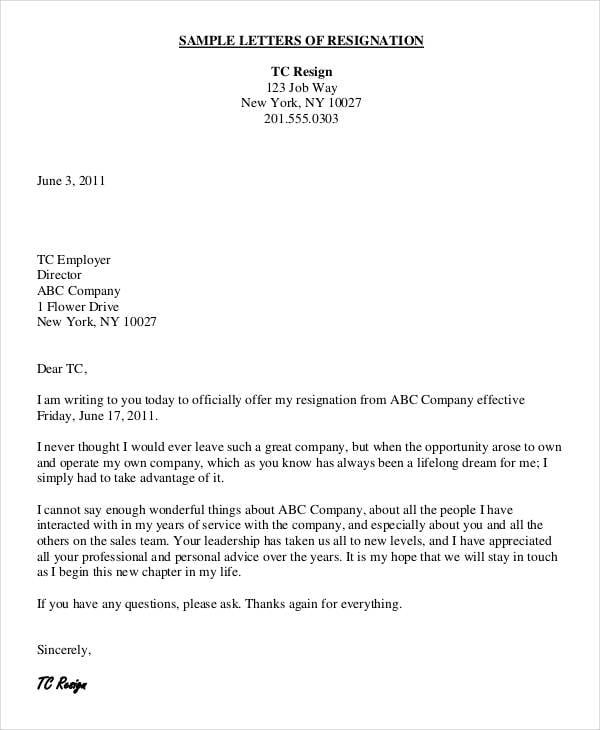 official-letter-of-resignation
