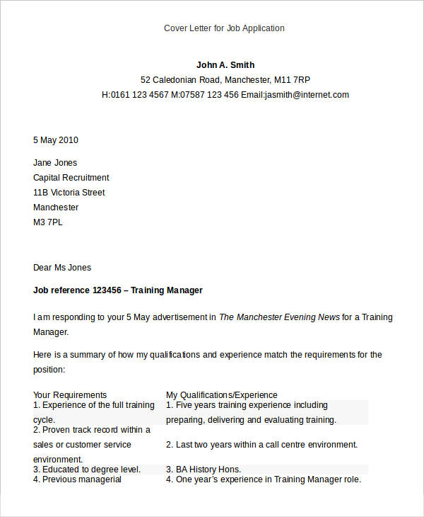 Cover letter format for job doc