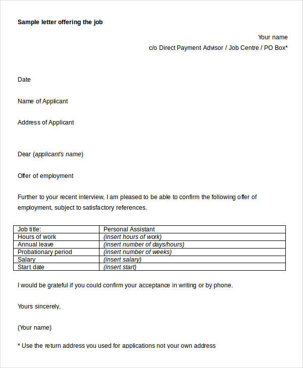 job offering letter in doc