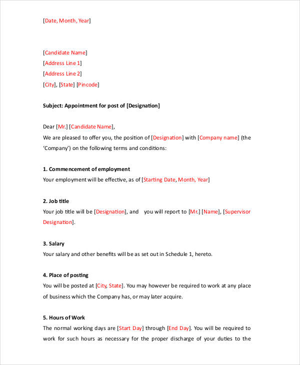 simple appointment letter format in pdf