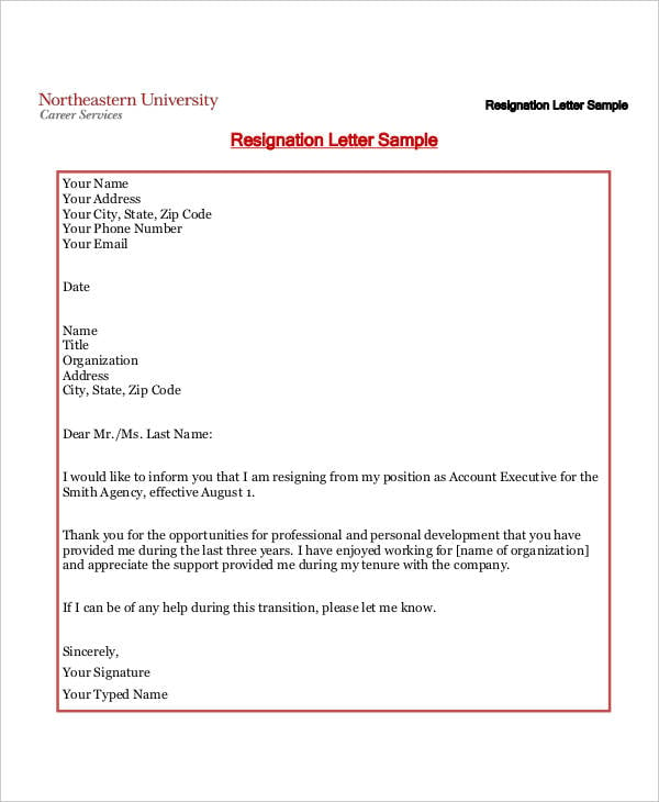 resignation letter format in pdf