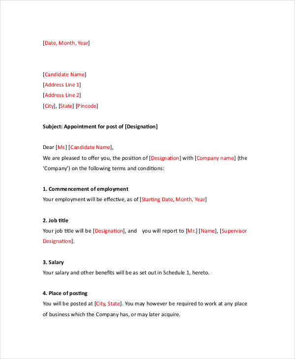 appointment letter format in pdf