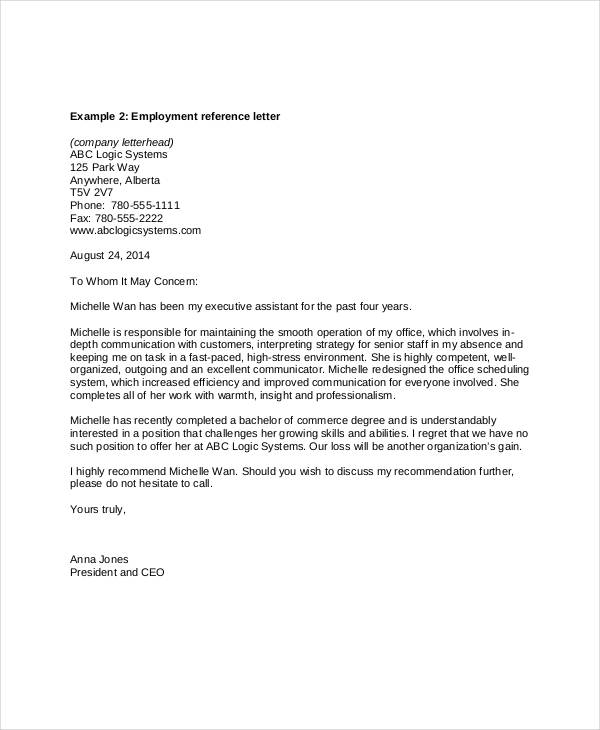 employment reference letter in pdf