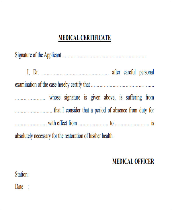 application letter to submit medical certificate