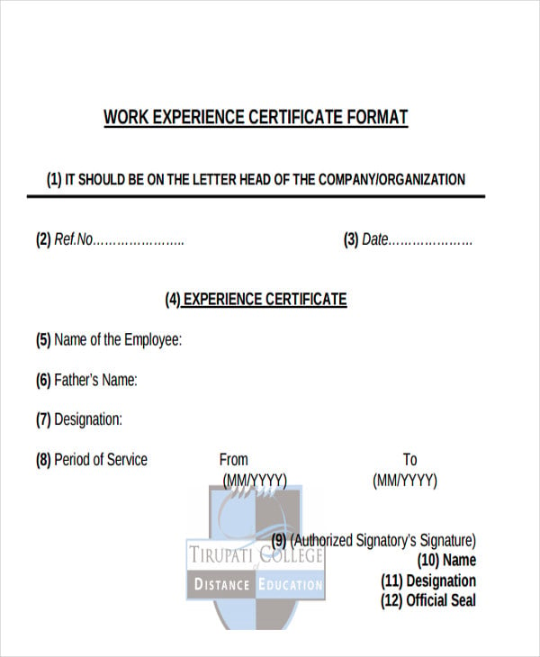 work certificate letter template