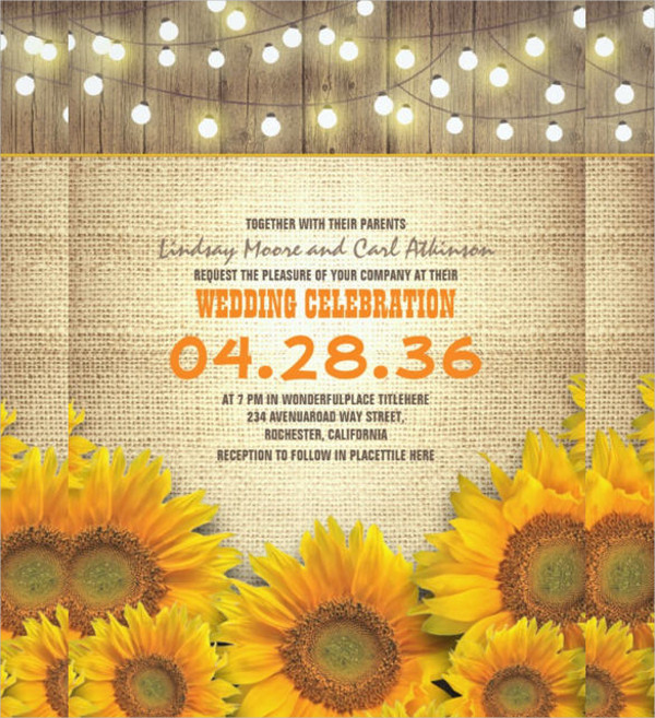 sunflower rustic wedding invitations
