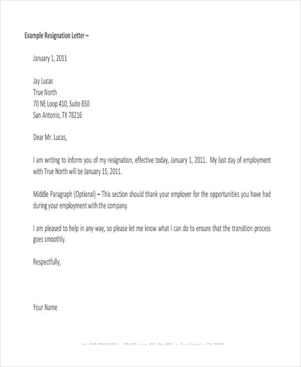 Employee Resignation Letter Template Uk Collection