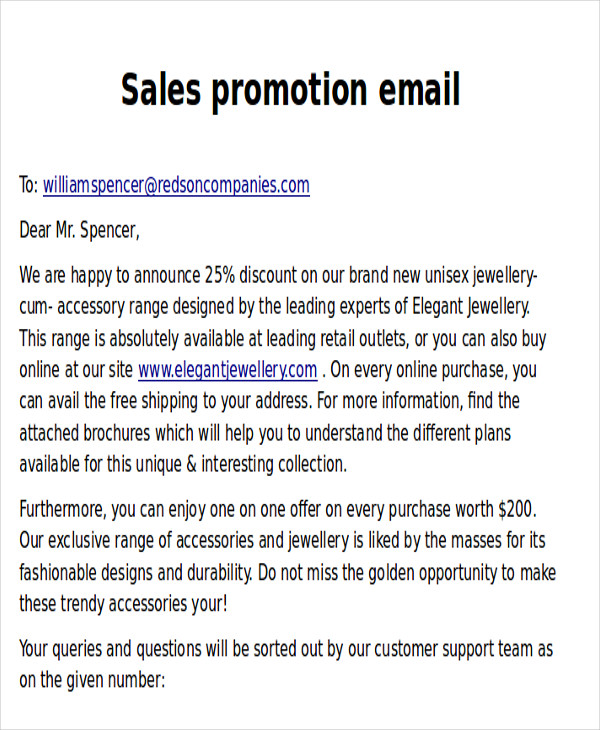 sales promotional email