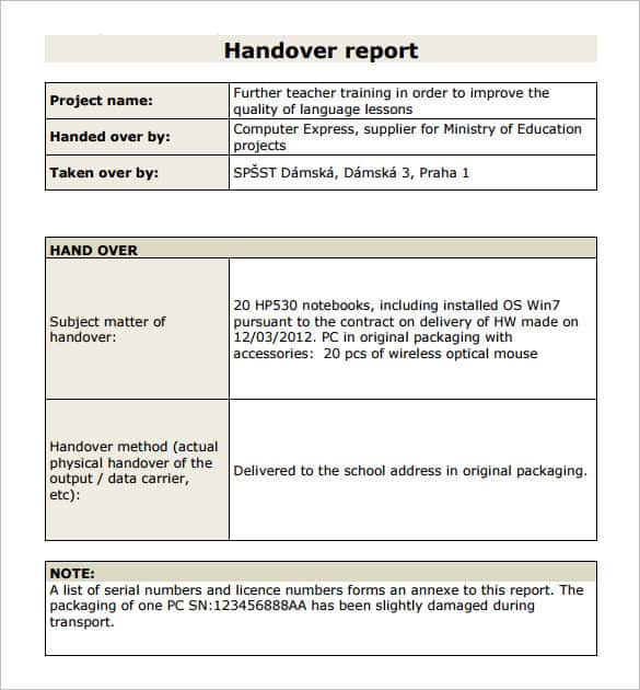 Project Handover Document Template Word