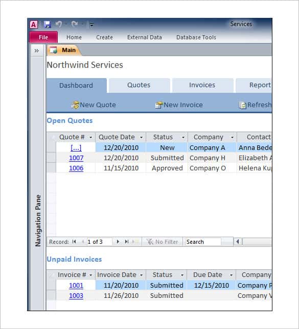 microsoft access database sample