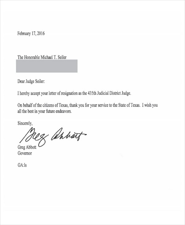 manager acceptance of resignation letter