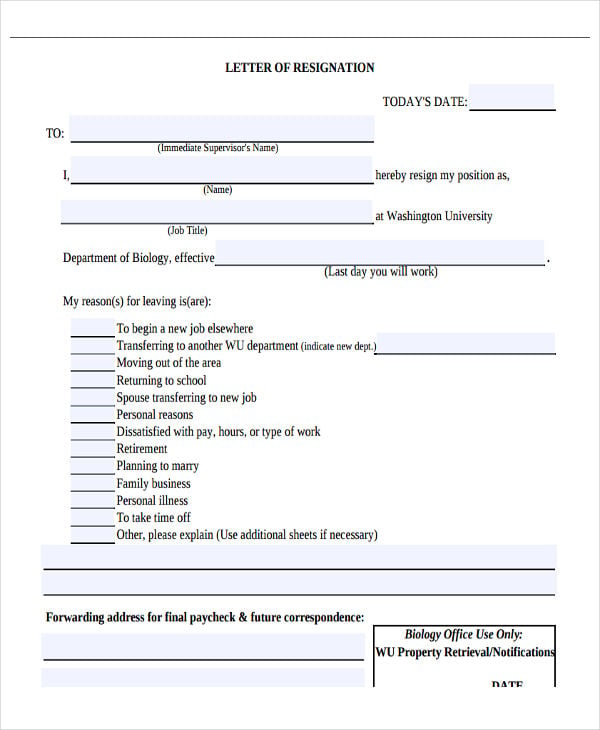 professional job resignation letter template
