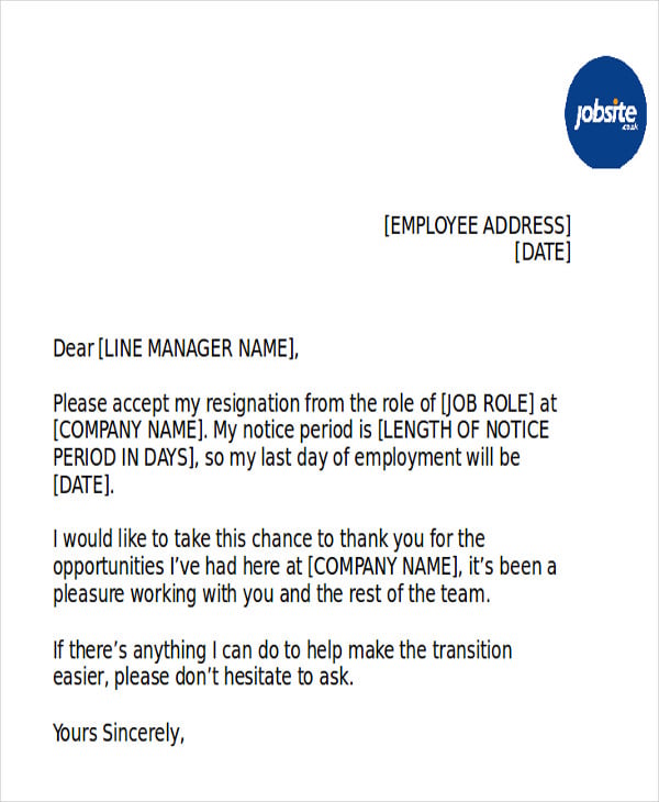 sample job resignation letter format