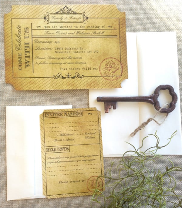 rustic ticket wedding invitations