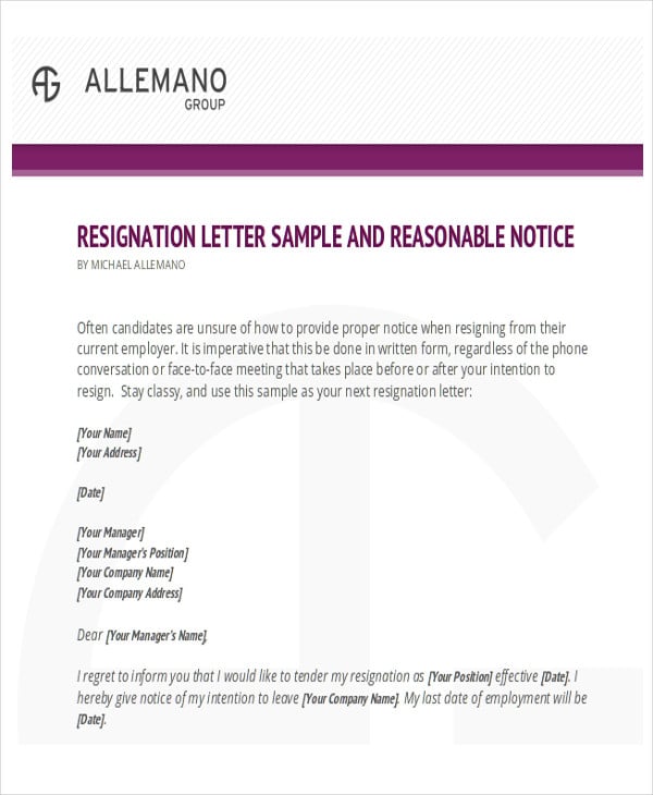 42+ Sample Resignation Letter Template Free & Premium