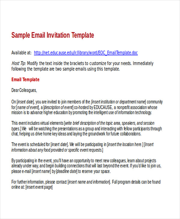 sample business email invitation template