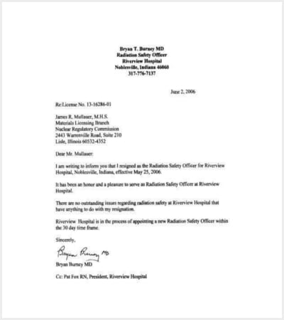 radiation safety officer email resignation letter example pdf