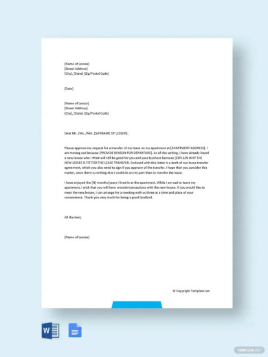 Lease Transfer Letter Template - 11+ Word, PDF Format Download!