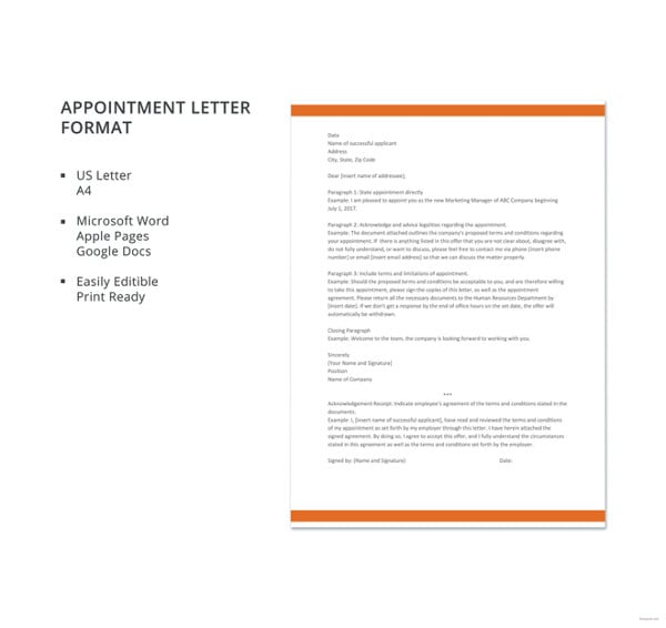 appointment letter format