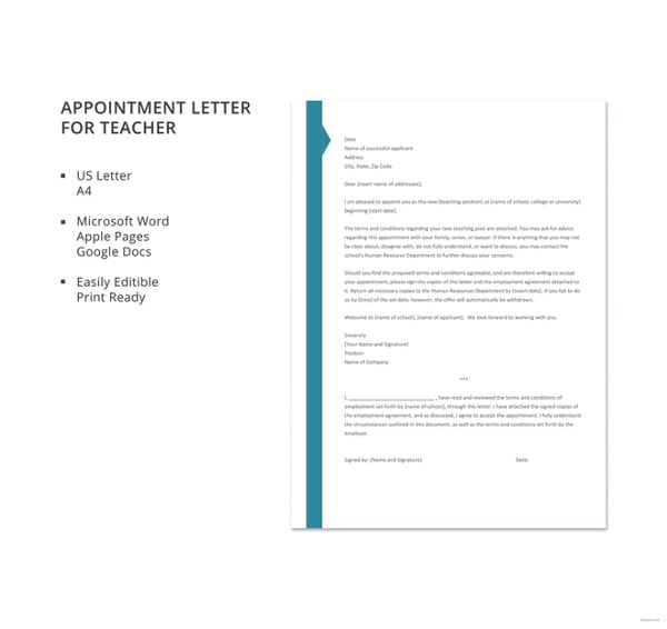 appointment letter template for teacher1