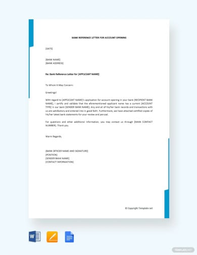 bank reference letter for account opening template