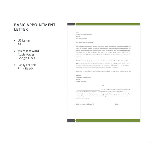 16+ Simple Appointment Letters - PDF, DOC