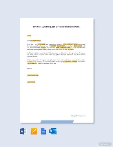business loan request letter to bank manager template